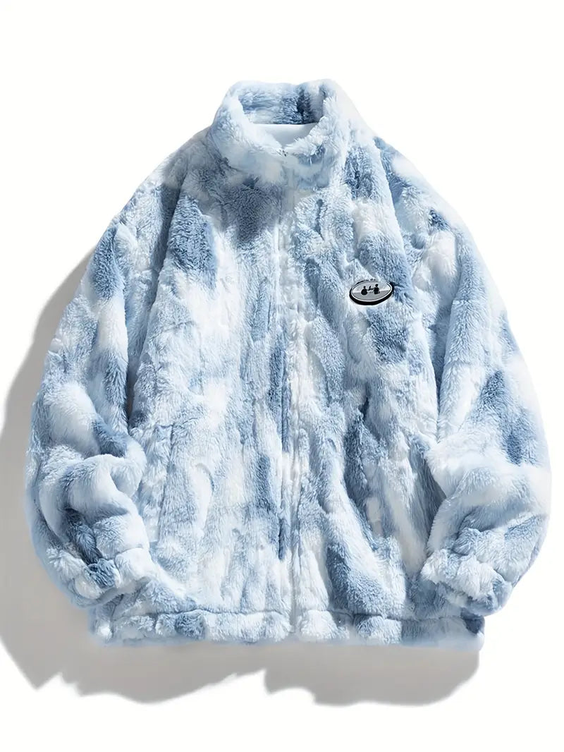 Blue Tie Die Zip Up Sherpa Jacket