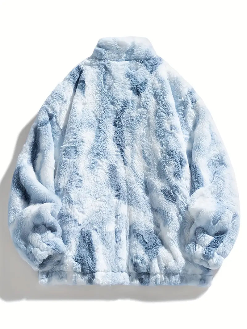 Blue Tie Die Zip Up Sherpa Jacket