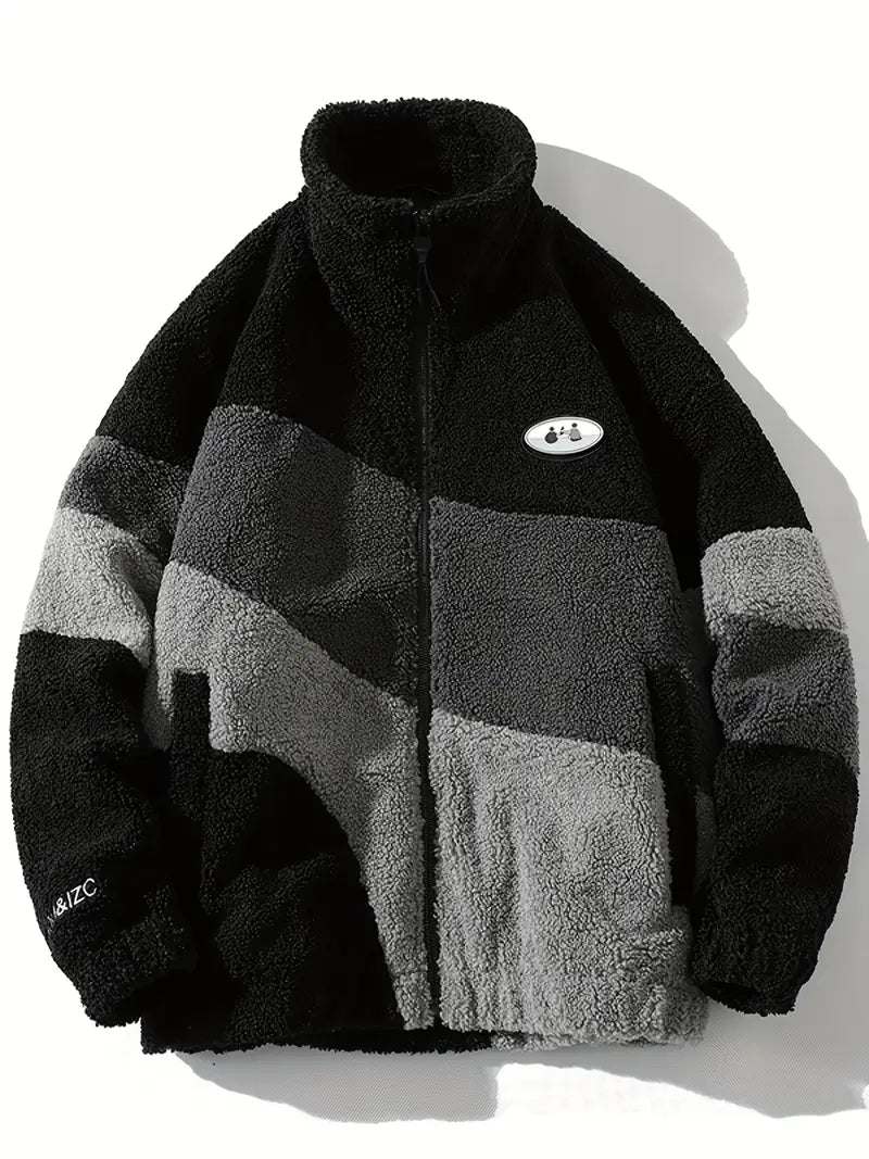 Black Striped Sherpa Jacket