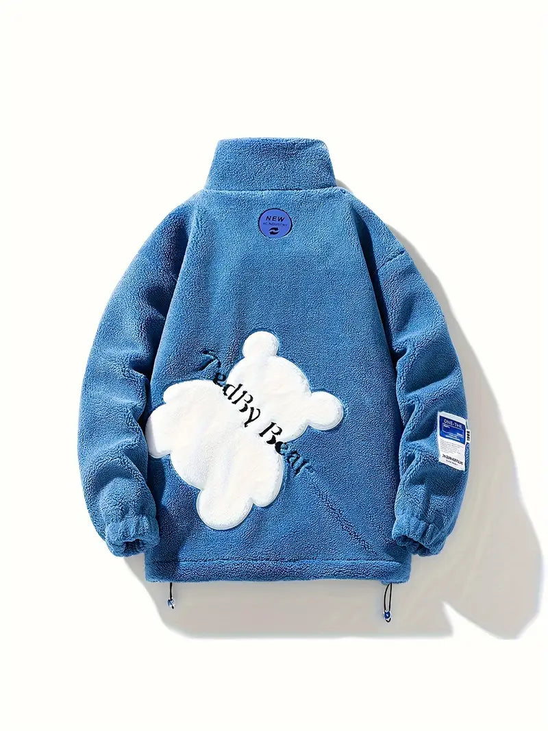 Navy Blue Teddy Zip Up Sherpa Jacket