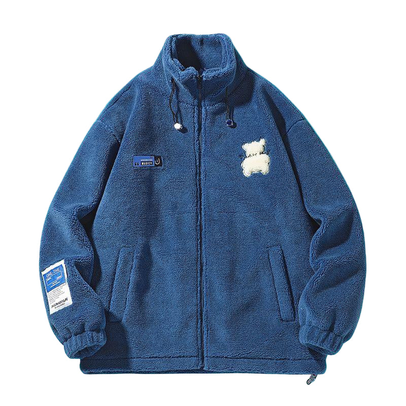 Navy Blue Teddy Zip Up Sherpa Jacket