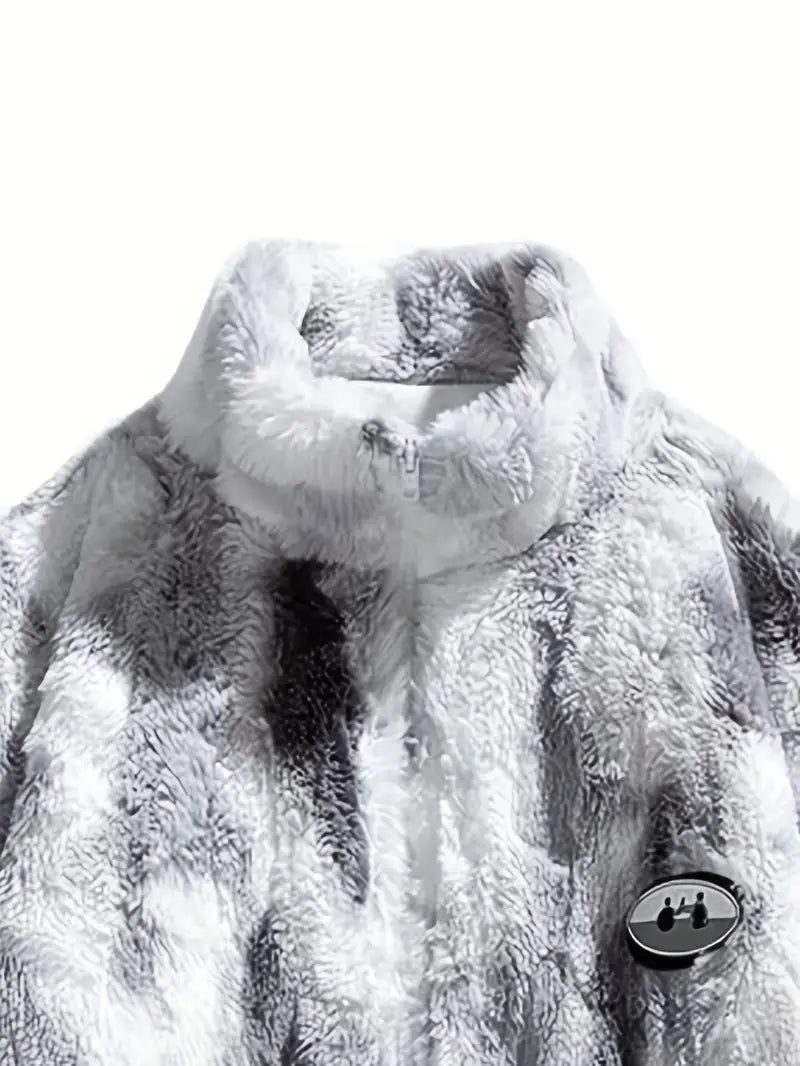 Grey Tie Die Zip UP Sherpa Jacket