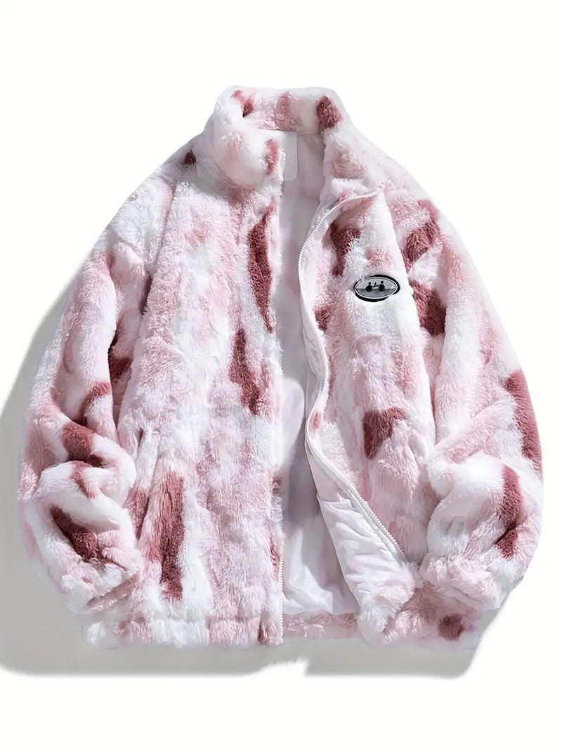 Pink Tie Die Zip Up Sherpa Jacket