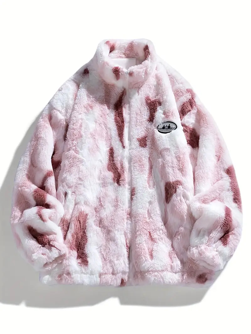 Pink Tie Die Zip Up Sherpa Jacket