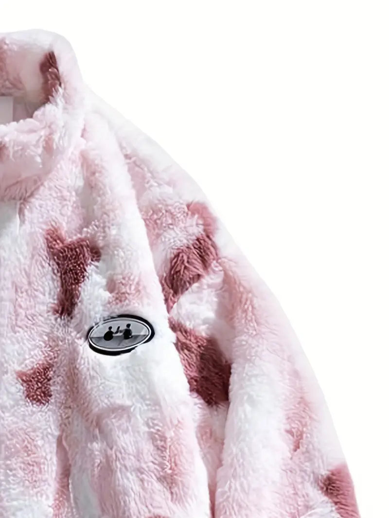 Pink Tie Die Zip Up Sherpa Jacket