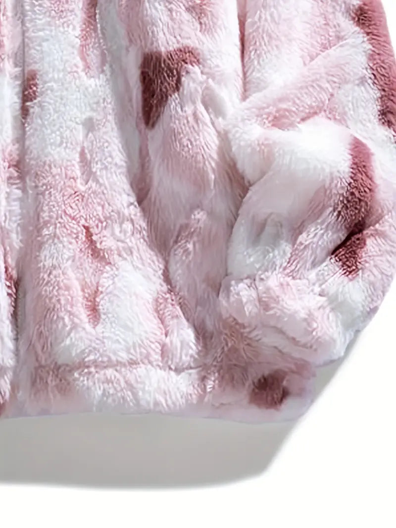 Pink Tie Die Zip Up Sherpa Jacket
