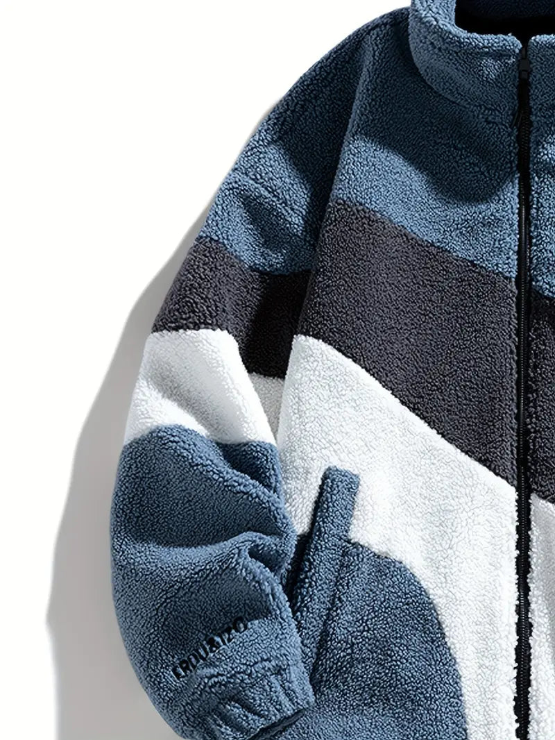Sky Blue Striped Sherpa Jacket