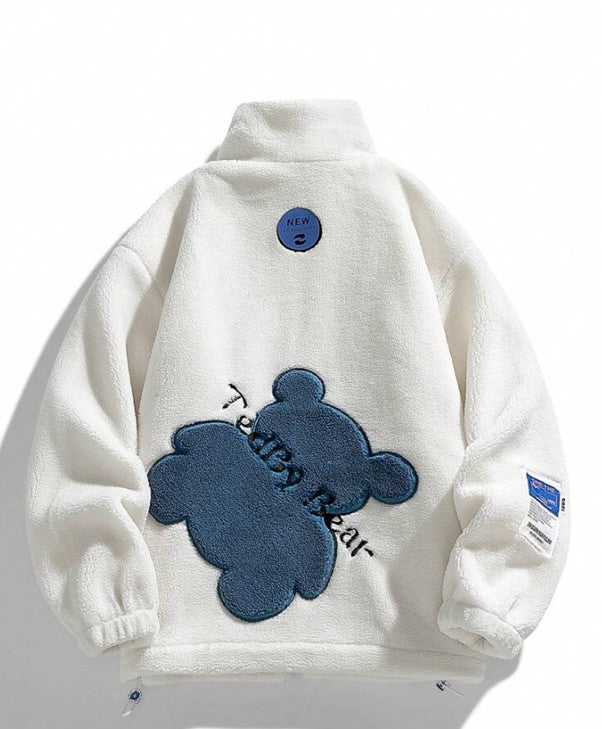 White Teddy Zip Up Sherpa Jacket