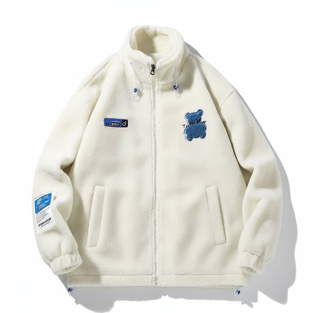 White Teddy Zip Up Sherpa Jacket