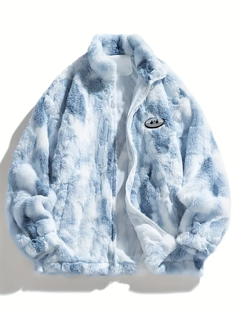 Blue Tie Die Zip Up Sherpa Jacket