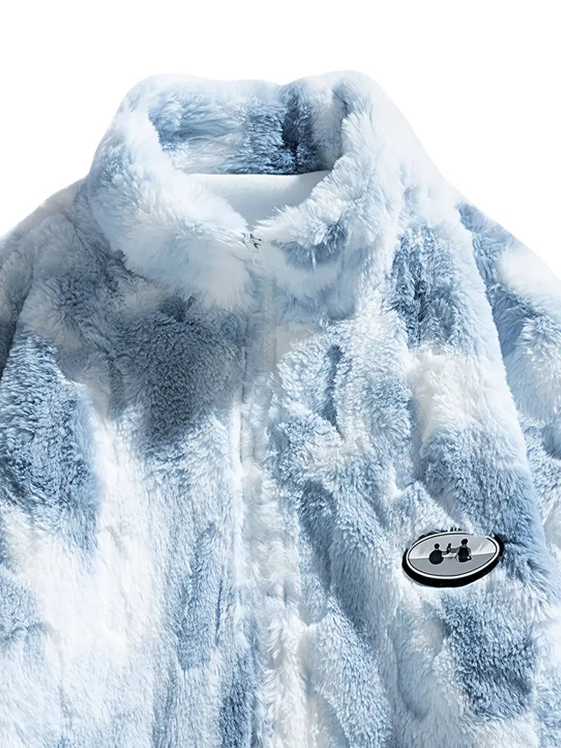 Blue Tie Die Zip Up Sherpa Jacket