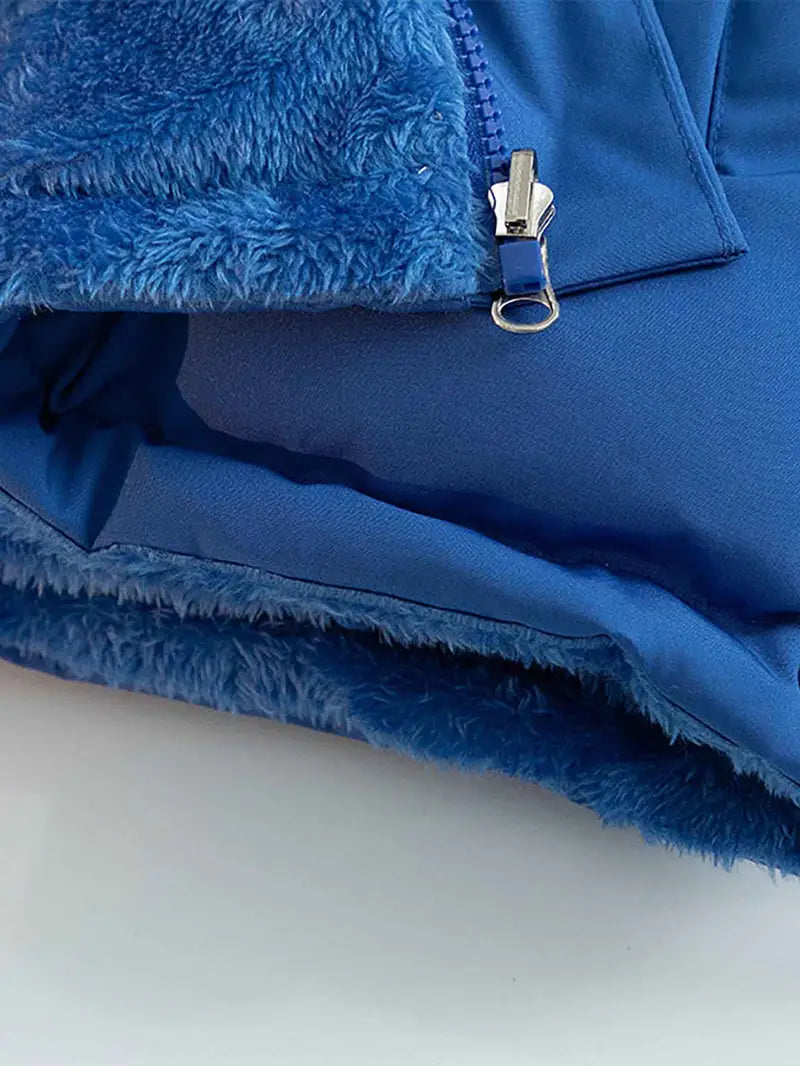 Blue Reversible Unisex Faux-Fur Winter Coat