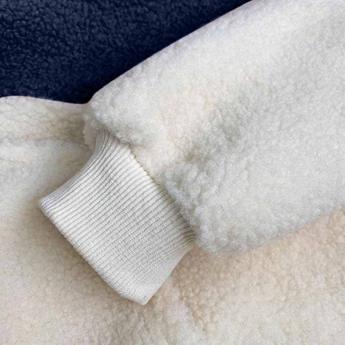 Blue And White Casual Quatre Zip Sherpa Fleece