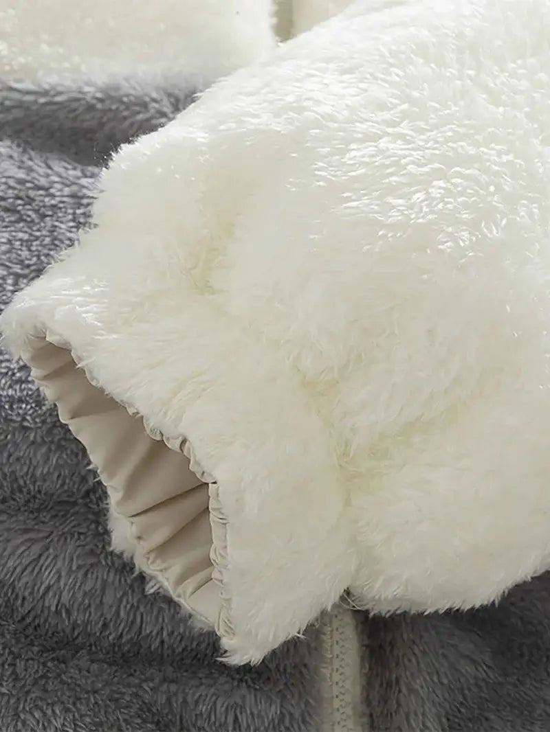 Cream Reversible Unisex Faux-Fur Winter Coat