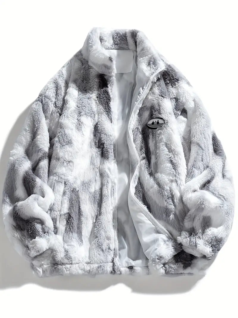 Grey Tie Die Zip UP Sherpa Jacket