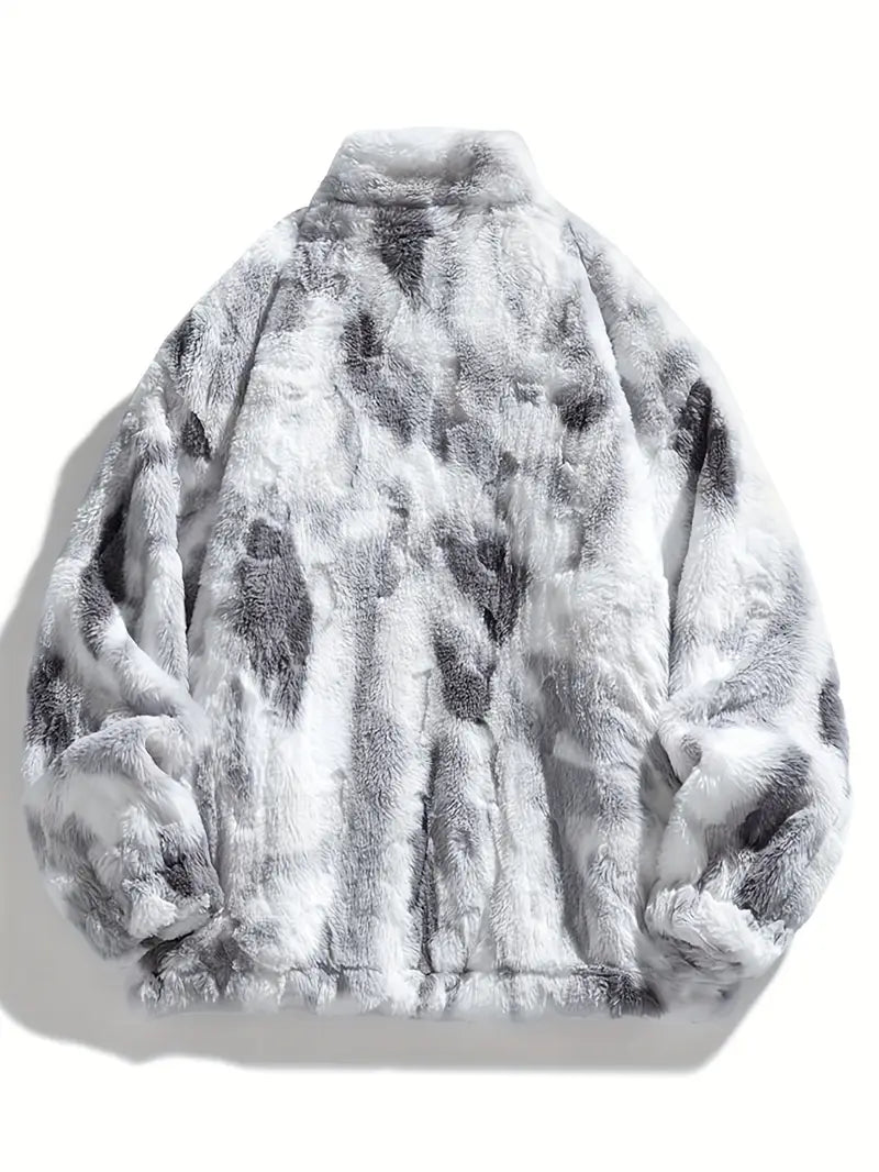 Grey Tie Die Zip UP Sherpa Jacket