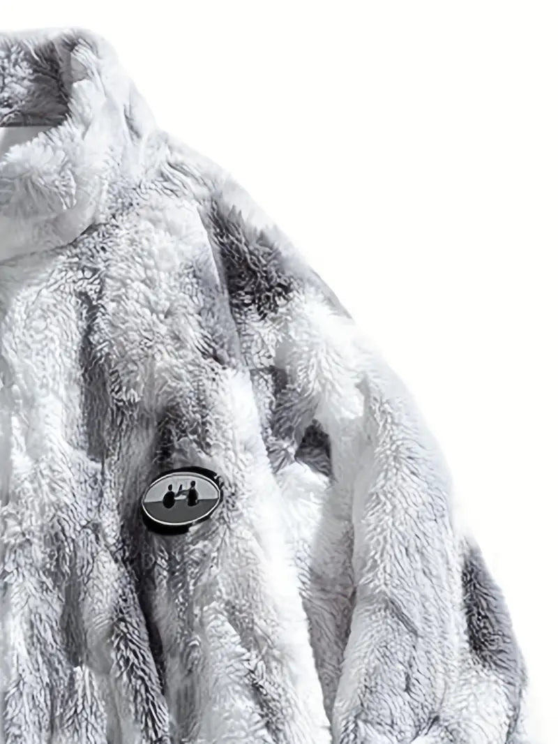 Grey Tie Die Zip UP Sherpa Jacket