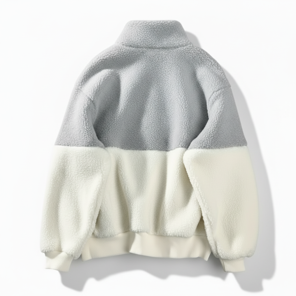 Casual Grey And White Quatre Zip Sherpa Fleece
