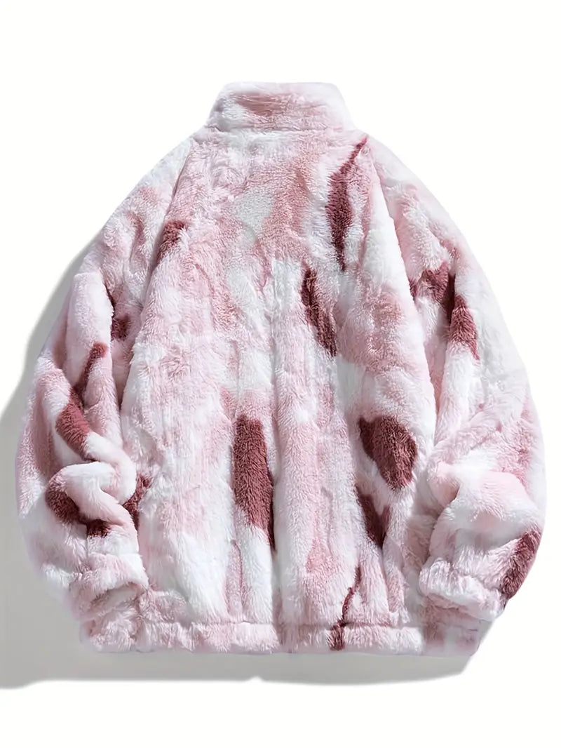 Pink Tie Die Zip Up Sherpa Jacket