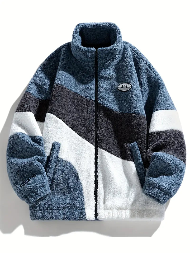 Sky Blue Striped Sherpa Jacket