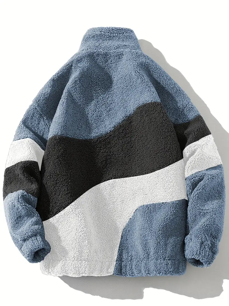 Sky Blue Striped Sherpa Jacket
