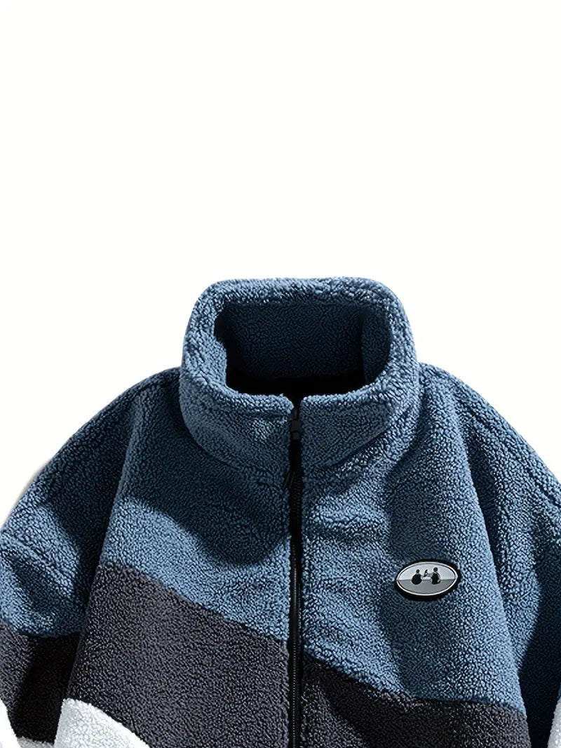 Sky Blue Striped Sherpa Jacket