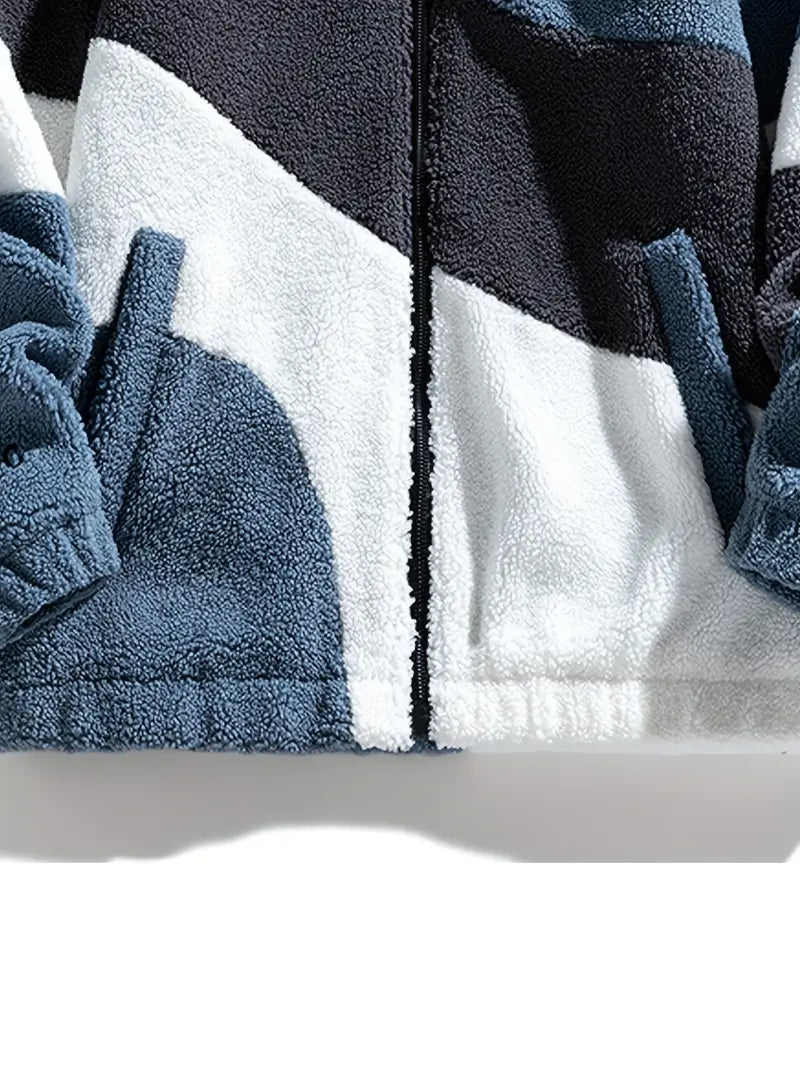 Sky Blue Striped Sherpa Jacket