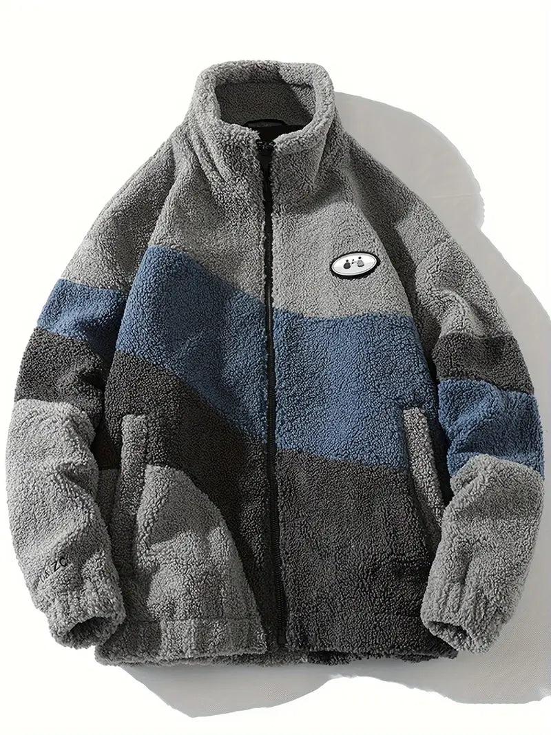 Charcoal Grey Striped Sherpa Jacket