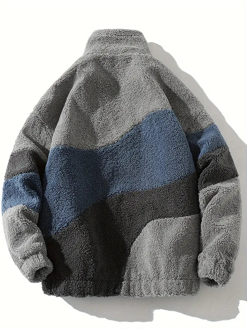 Charcoal Grey Striped Sherpa Jacket