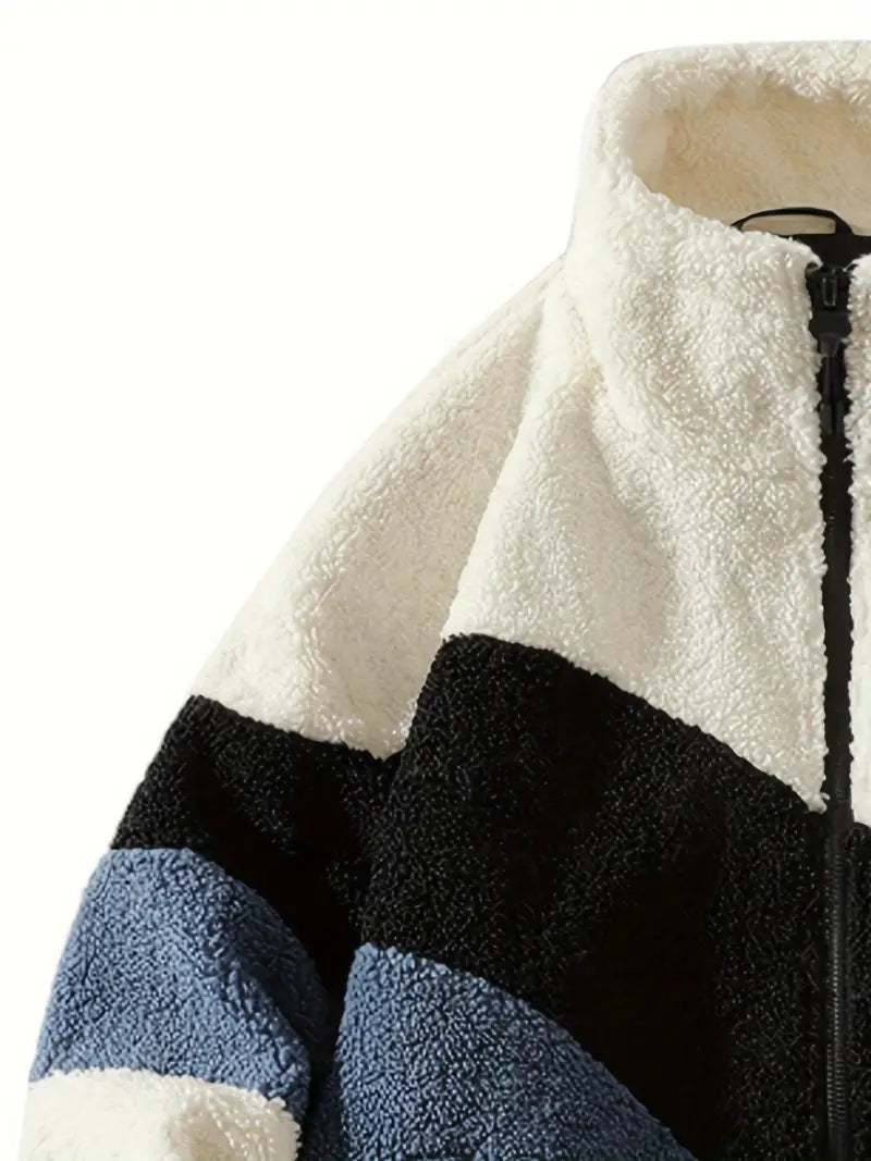 White Striped Sherpa Jacket